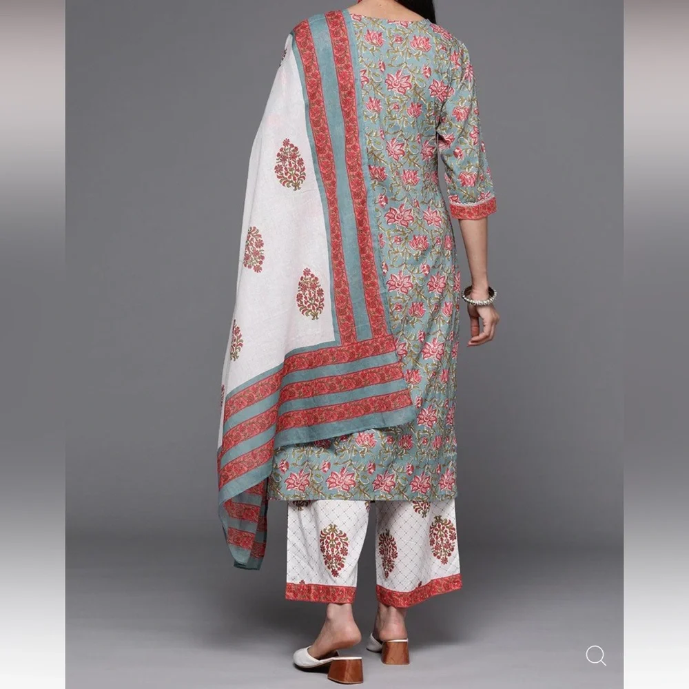 Libas Printed Cotton Straight Kurta with Palazzos & Dupatta | NWOT - Picture 6 of 17